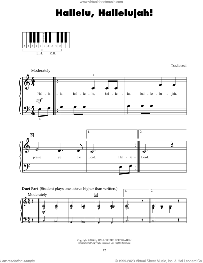 Hallelu, Hallelujah! sheet music for piano solo (5-fingers), beginner piano (5-fingers)
