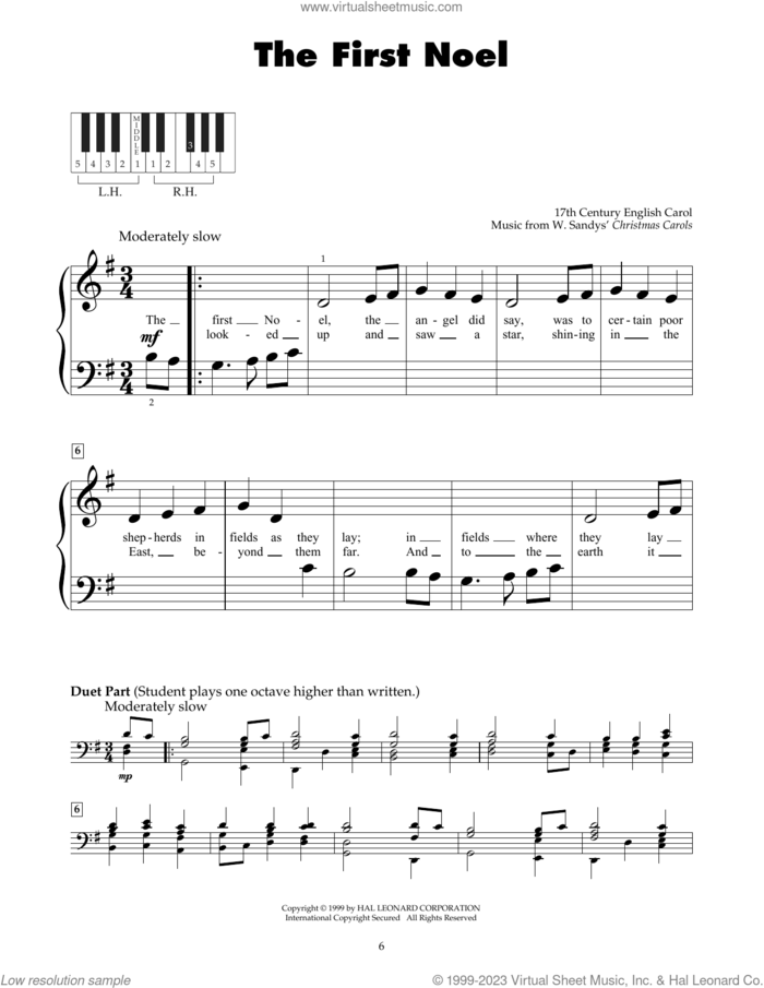 The First Noel sheet music for piano solo (5-fingers) by W. Sandys' Christmas Carols and Miscellaneous, beginner piano (5-fingers)