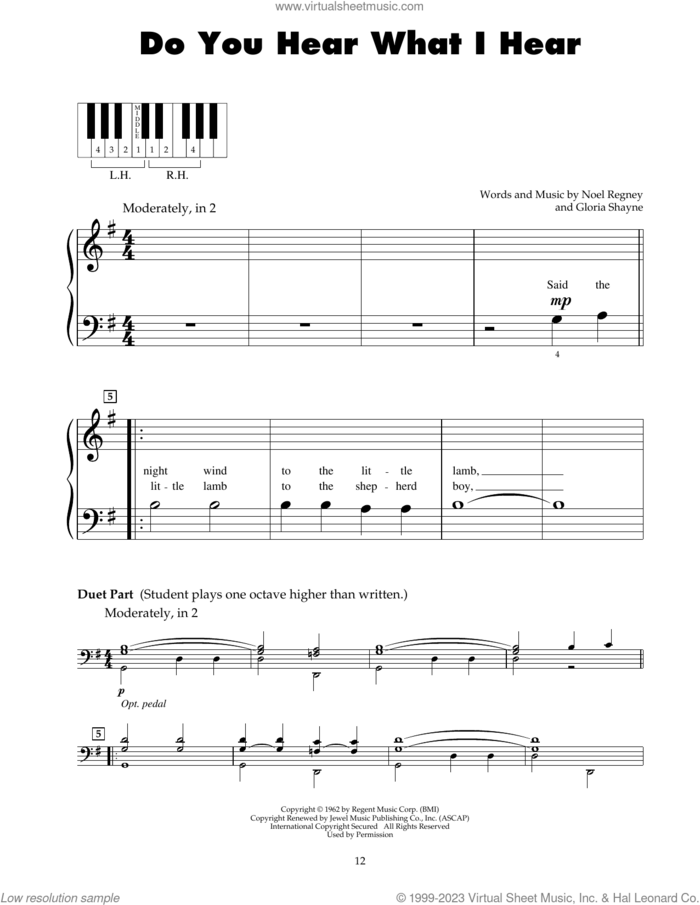 Do You Hear What I Hear sheet music for piano solo (5-fingers) by Gloria Shayne, Noel Regney and Noel Regney & Gloria Shayne, beginner piano (5-fingers)