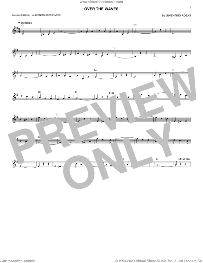 Over The Waves sheet music for voice and other instruments (fake book) by Juventino Rosas, classical score, intermediate skill level