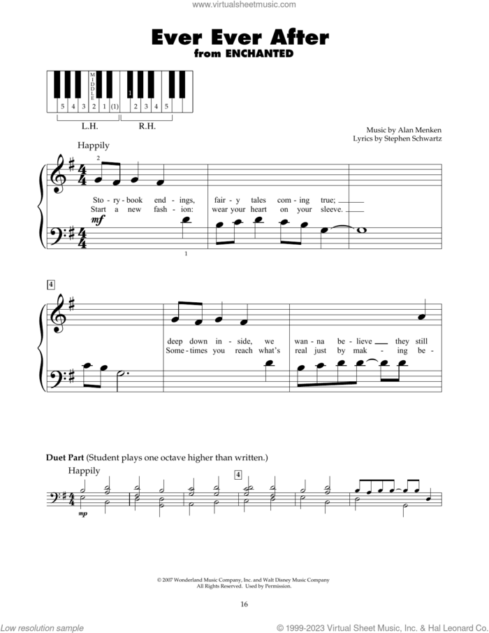 Ever Ever After (from Enchanted) sheet music for piano solo (5-fingers) by Alan Menken and Stephen Schwartz, beginner piano (5-fingers)