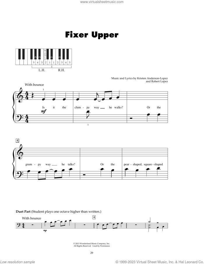 Fixer Upper (from Frozen) sheet music for piano solo (5-fingers) by Robert Lopez, Kristen Anderson-Lopez and Kristen Anderson-Lopez & Robert Lopez, beginner piano (5-fingers)