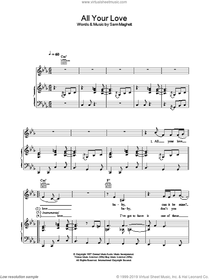 All Your Love sheet music for voice, piano or guitar by Peter Malick and Norah Jones, intermediate skill level