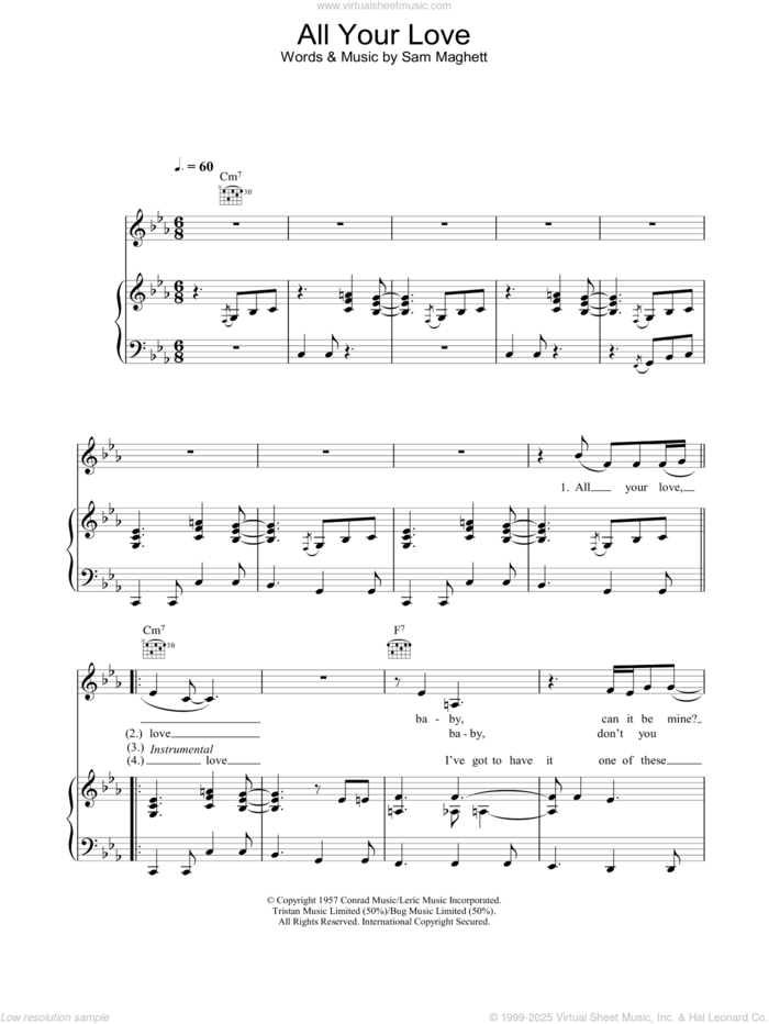All Your Love sheet music for voice, piano or guitar by Peter Malick and Norah Jones, intermediate skill level