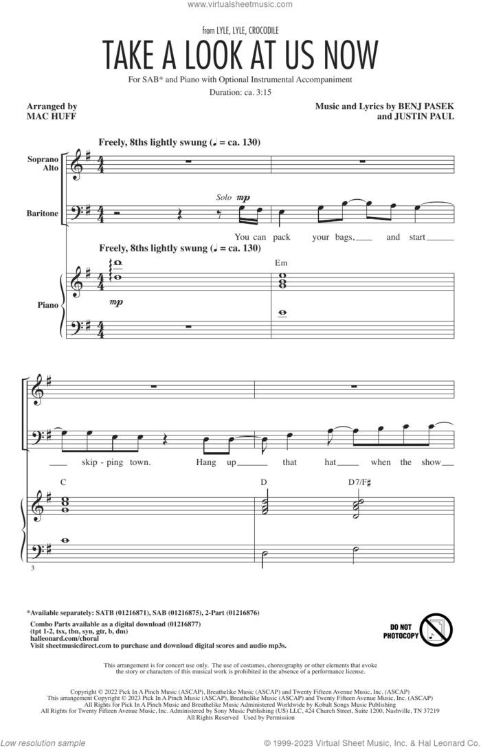 Take A Look At Us Now (from Lyle, Lyle, Crocodile) (arr. Mac Huff) sheet music for choir (SAB: soprano, alto, bass) by Pasek & Paul, Mac Huff, Benj Pasek and Justin Paul, intermediate skill level