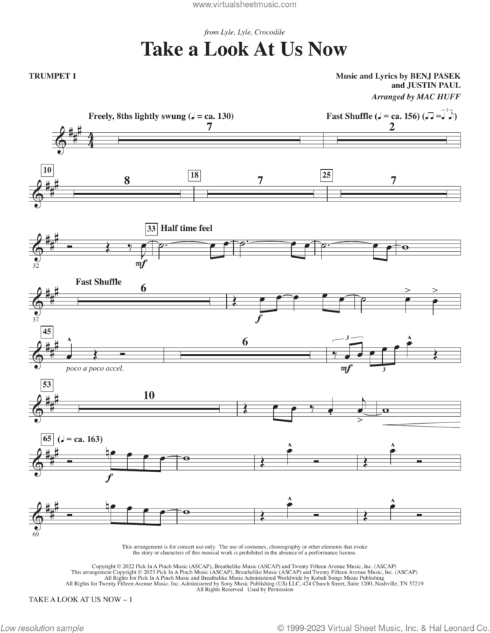 Take A Look At Us Now (from Lyle, Lyle, Crocodile) (arr. Mac Huff) (complete set of parts) sheet music for orchestra/band (Instrumental Accompaniment) by Pasek & Paul, Benj Pasek, Justin Paul and Mac Huff, intermediate skill level