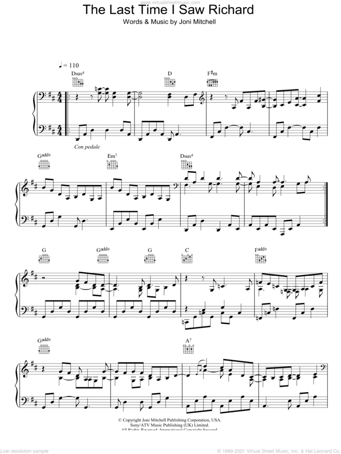 The Last Time I Saw Richard sheet music for voice, piano or guitar by Joni Mitchell, intermediate skill level