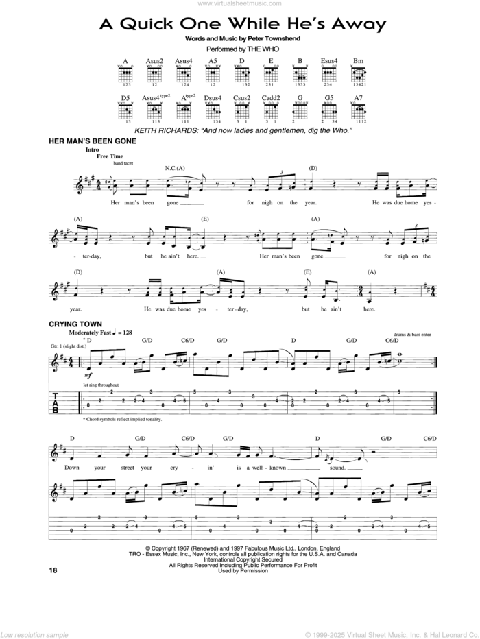 A Quick One While He's Away sheet music for guitar (tablature) by The Who, The Rolling Stones and Pete Townshend, intermediate skill level