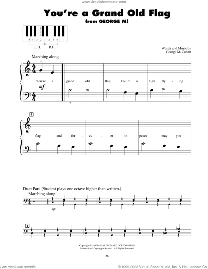 You're A Grand Old Flag sheet music for piano solo (5-fingers) by George Cohan, beginner piano (5-fingers)