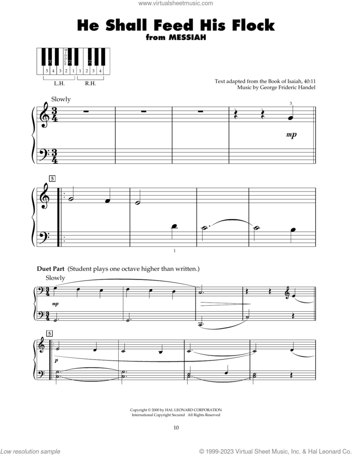 He Shall Feed His Flock (arr. Carol Klose) sheet music for piano solo (5-fingers) by George Frideric Handel, Carol Klose and Book of Isaiah, 40:11, classical score, beginner piano (5-fingers)