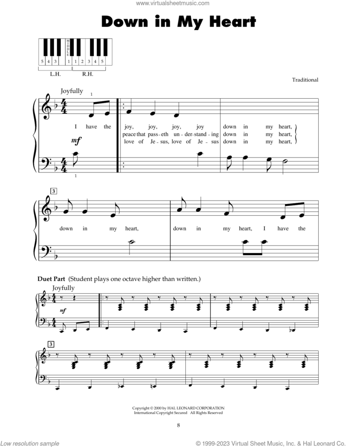 Down In My Heart sheet music for piano solo (5-fingers), beginner piano (5-fingers)