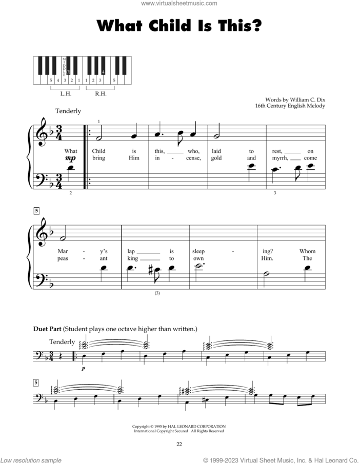 What Child Is This? sheet music for piano solo (5-fingers) by William Chatterton Dix and Miscellaneous, beginner piano (5-fingers)