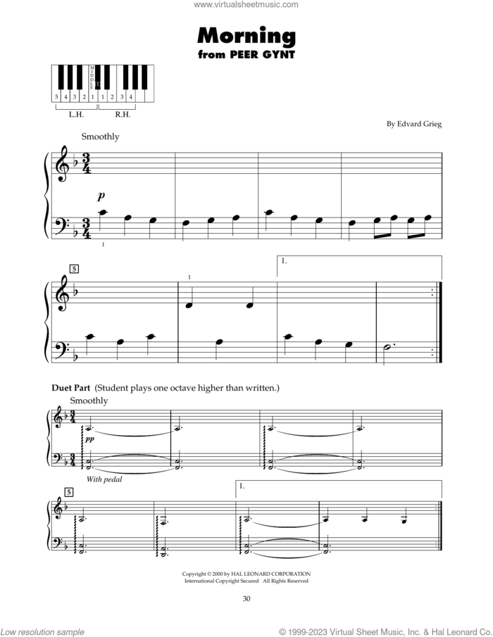 Morning (arr. Carol Klose) sheet music for piano solo (5-fingers) by Edvard Grieg and Carol Klose, classical score, beginner piano (5-fingers)