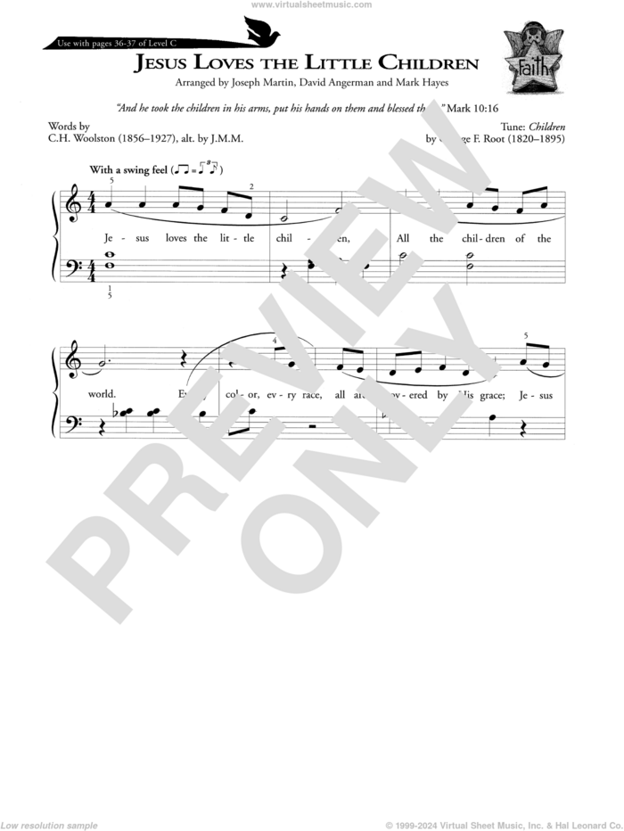 Jesus Loves The Little Children sheet music for piano solo (method) by George F. Root, Joseph Martin, David Angerman and Mark Hayes, David Angerman, Joseph M. Martin, Mark Hayes and C.H. Woolston, beginner piano (method)