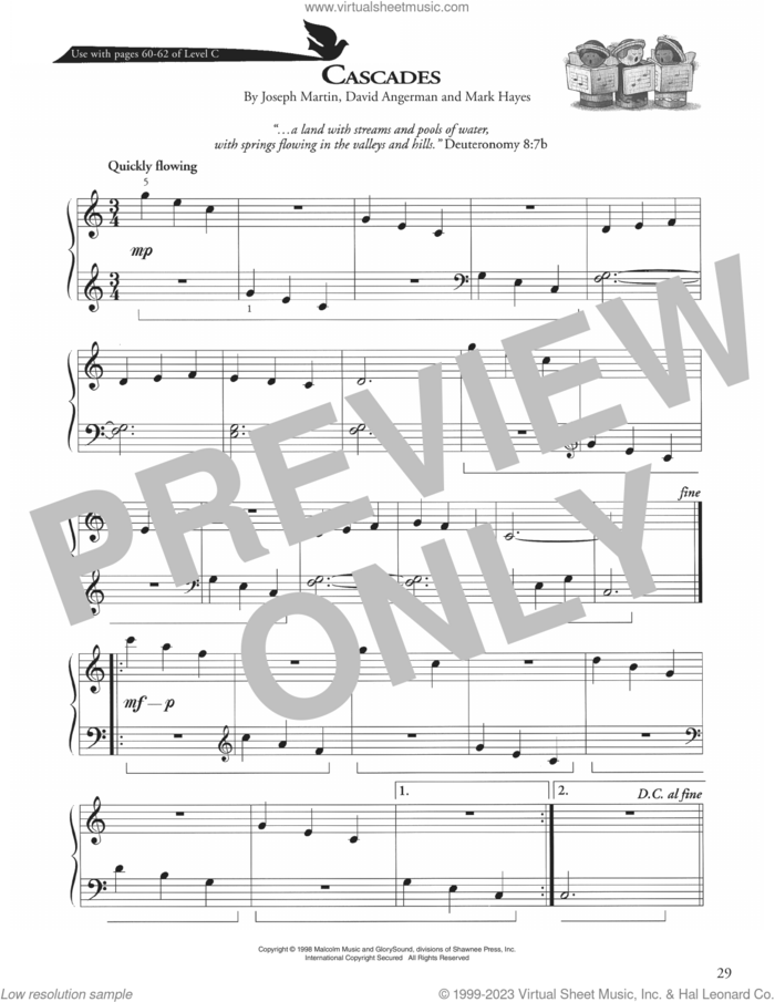 Cascades sheet music for piano solo (method) by Joseph Martin, David Angerman and Mark Hayes, David Angerman, Joseph M. Martin and Mark Hayes, beginner piano (method)