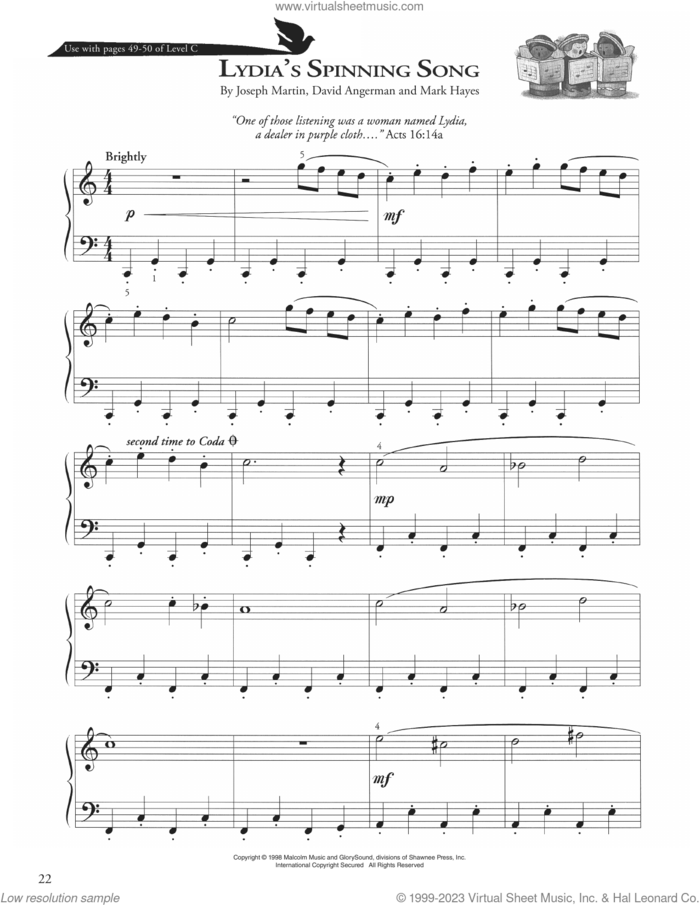 Lydia's Spinning Song sheet music for piano solo (method) by Joseph Martin, David Angerman and Mark Hayes, David Angerman, Joseph M. Martin and Mark Hayes, beginner piano (method)
