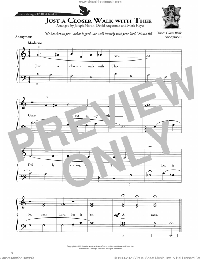 Just A Closer Walk With Thee sheet music for piano solo (method) by Joseph Martin, David Angerman and Mark Hayes, David Angerman, Joseph M. Martin, Mark Hayes and Anonymous, beginner piano (method)