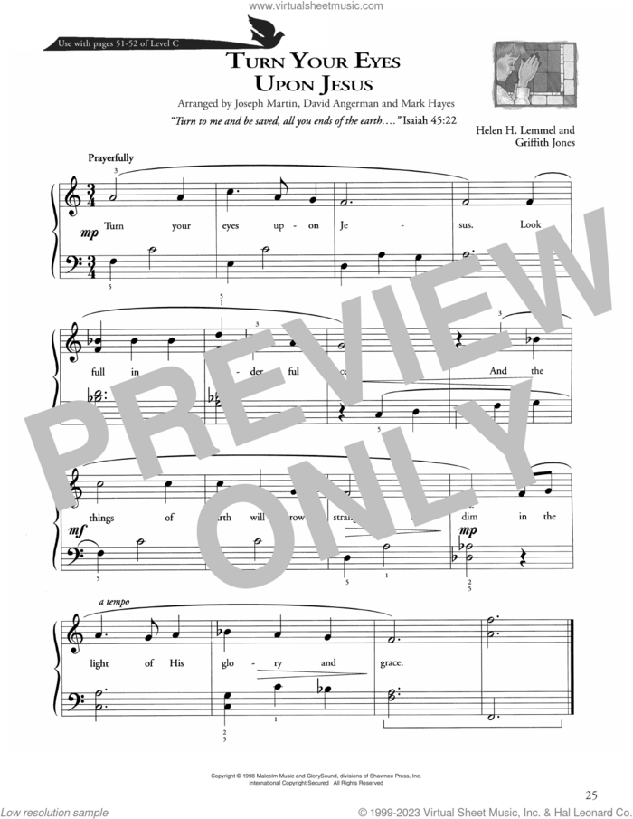 Turn Your Eyes Upon Jesus sheet music for piano solo (method) by Joseph Martin, David Angerman and Mark Hayes, David Angerman, Joseph M. Martin, Mark Hayes, Griffith Jones and Helen H. Lemmel, beginner piano (method)
