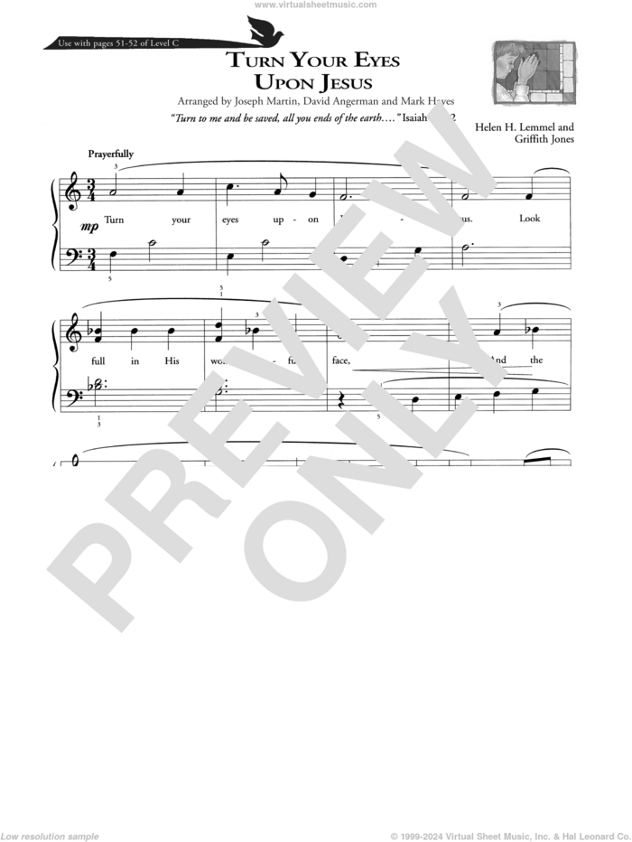 Turn Your Eyes Upon Jesus sheet music for piano solo (method) by Joseph Martin, David Angerman and Mark Hayes, David Angerman, Joseph M. Martin, Mark Hayes, Griffith Jones and Helen H. Lemmel, beginner piano (method)