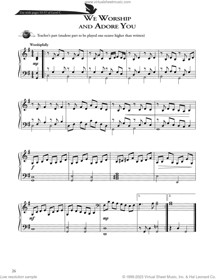 We Worship And Adore You sheet music for piano solo (method) by Joseph Martin, David Angerman and Mark Hayes, David Angerman, Joseph M. Martin, Mark Hayes and Miscellaneous, beginner piano (method)
