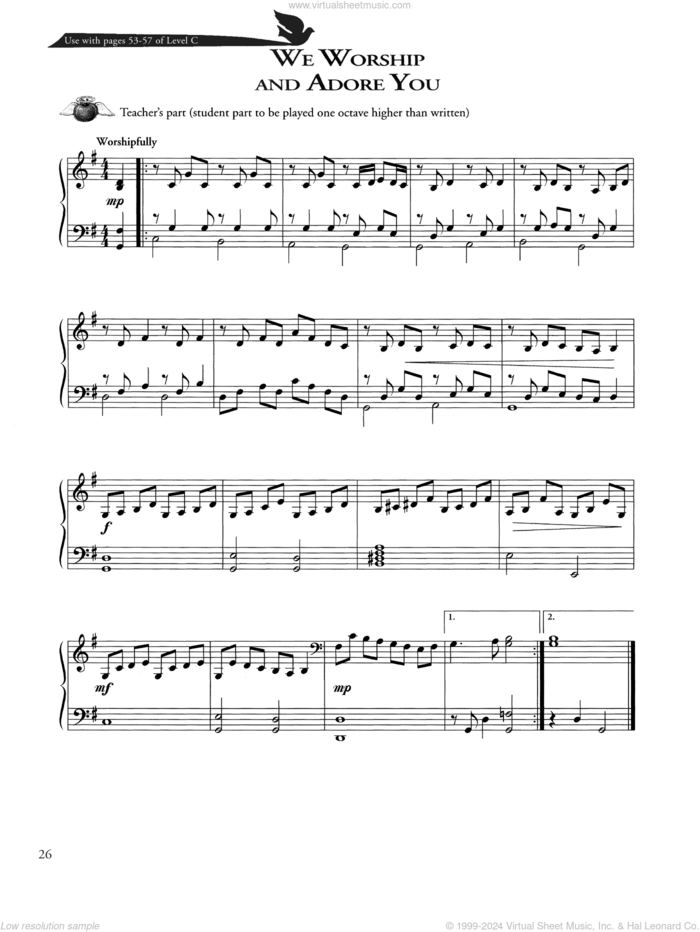 We Worship And Adore You sheet music for piano solo (method) by Joseph Martin, David Angerman and Mark Hayes, David Angerman, Joseph M. Martin, Mark Hayes and Miscellaneous, beginner piano (method)