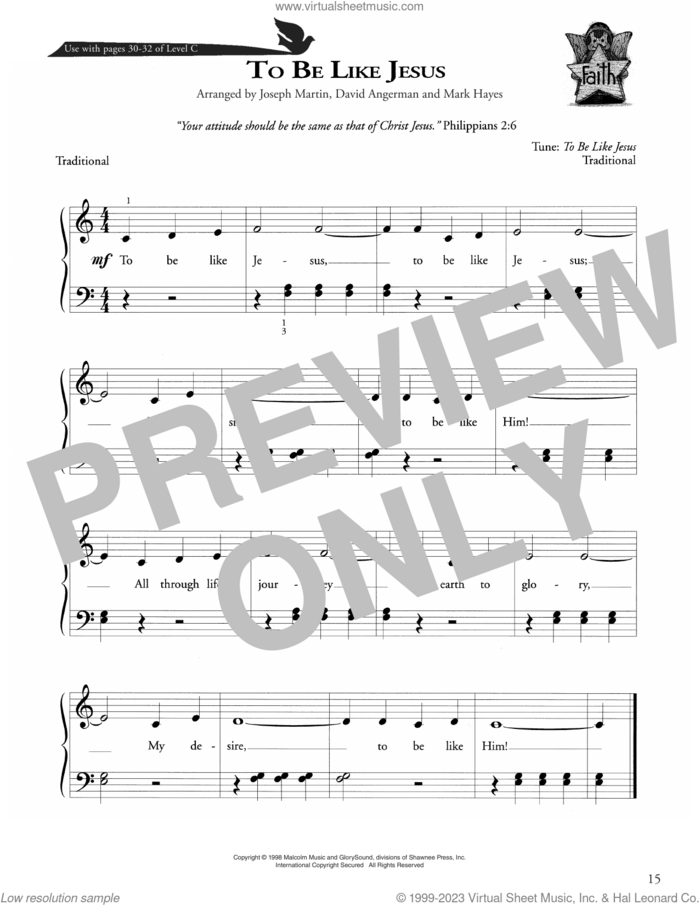 To Be Like Jesus sheet music for piano solo (method) by Joseph Martin, David Angerman and Mark Hayes, David Angerman, Joseph M. Martin, Mark Hayes and Miscellaneous, beginner piano (method)