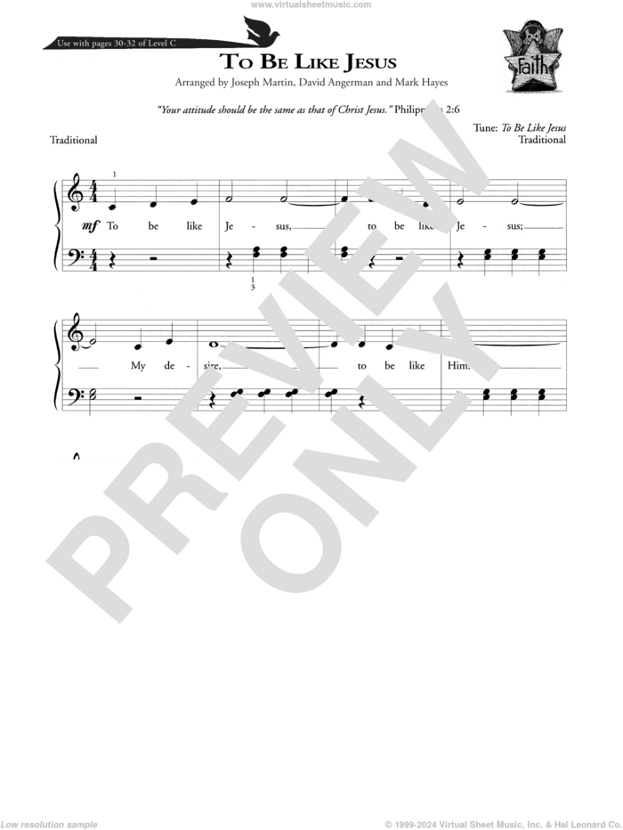 To Be Like Jesus sheet music for piano solo (method) by Joseph Martin, David Angerman and Mark Hayes, David Angerman, Joseph M. Martin, Mark Hayes and Miscellaneous, beginner piano (method)