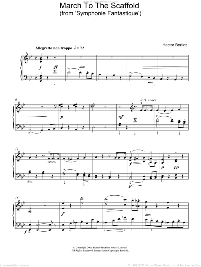 March To The Scaffold (from Symphonie Fantastique) sheet music for piano solo by Hector Berlioz, classical score, intermediate skill level
