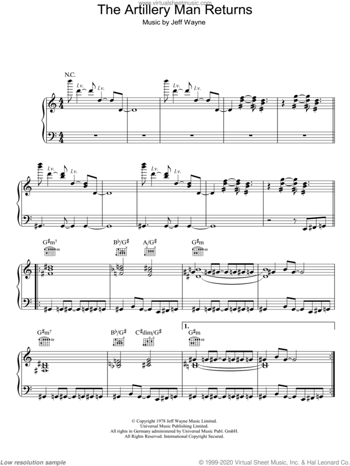 The Artilleryman Returns (from War Of The Worlds) sheet music for voice, piano or guitar by Jeff Wayne, intermediate skill level