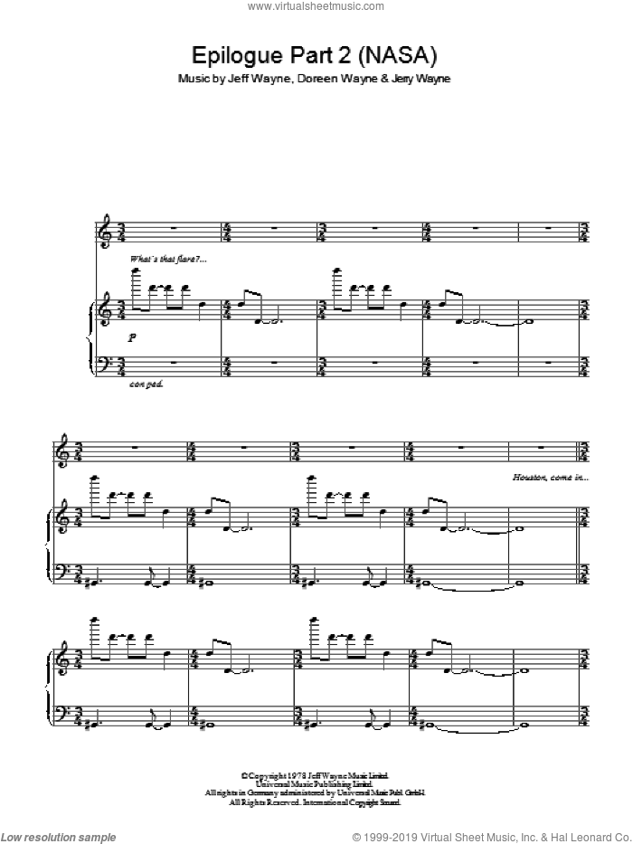 Epilogue (Part 2) (NASA) (from War Of The Worlds) sheet music for voice, piano or guitar by Jeff Wayne, Doreen Wayne and Jerry Wayne, intermediate skill level
