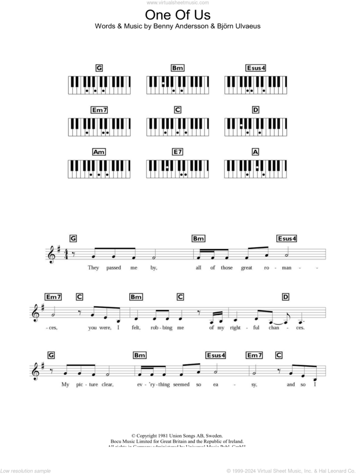 One Of Us sheet music for voice and other instruments (fake book) by ABBA and Benny Andersson, intermediate skill level