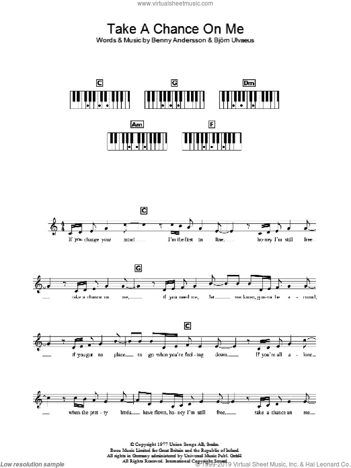Take A Chance On Me sheet music for voice and other instruments (fake book) by ABBA and Benny Andersson, intermediate skill level
