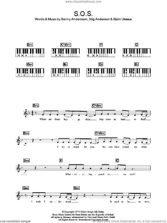S.O.S. sheet music for voice and other instruments (fake book) by ABBA, Benny Andersson and Stig Anderson, intermediate skill level