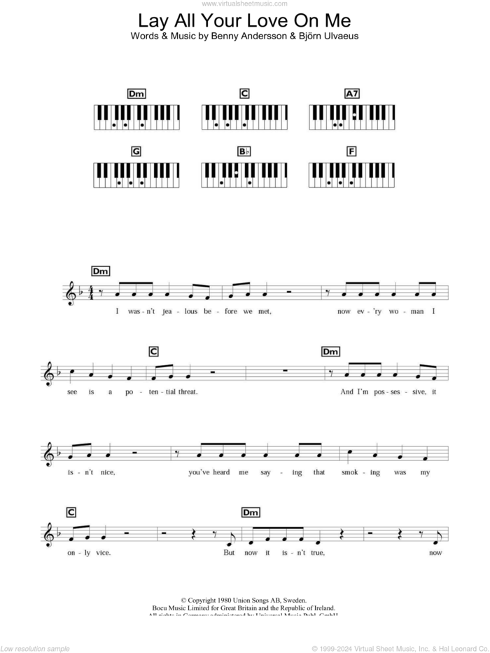 Lay All Your Love On Me sheet music for voice and other instruments (fake book) by ABBA and Benny Andersson, intermediate skill level