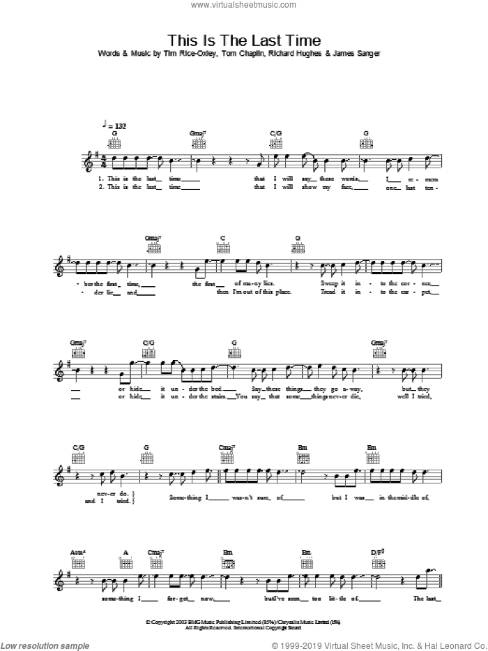 This Is The Last Time sheet music for voice and other instruments (fake book) by Tim Rice-Oxley, intermediate skill level