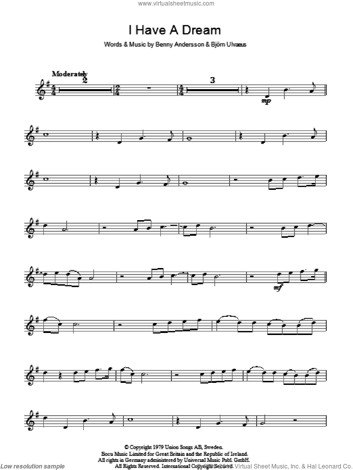 I Have A Dream sheet music for voice and other instruments (fake book) by ABBA and Benny Andersson, intermediate skill level