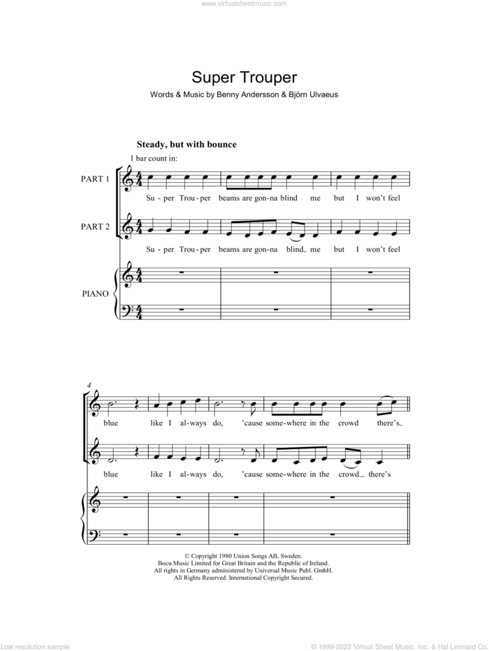 Super Trouper (arr. Rick Hein) sheet music for choir (2-Part) by ABBA, Rick Hein, Benny Andersson, Bjorn Ulvaeus and Miscellaneous, intermediate duet