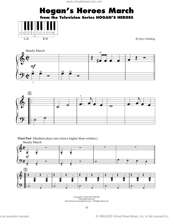 Hogan's Heroes March sheet music for piano solo (5-fingers) by Jerry Fielding, beginner piano (5-fingers)