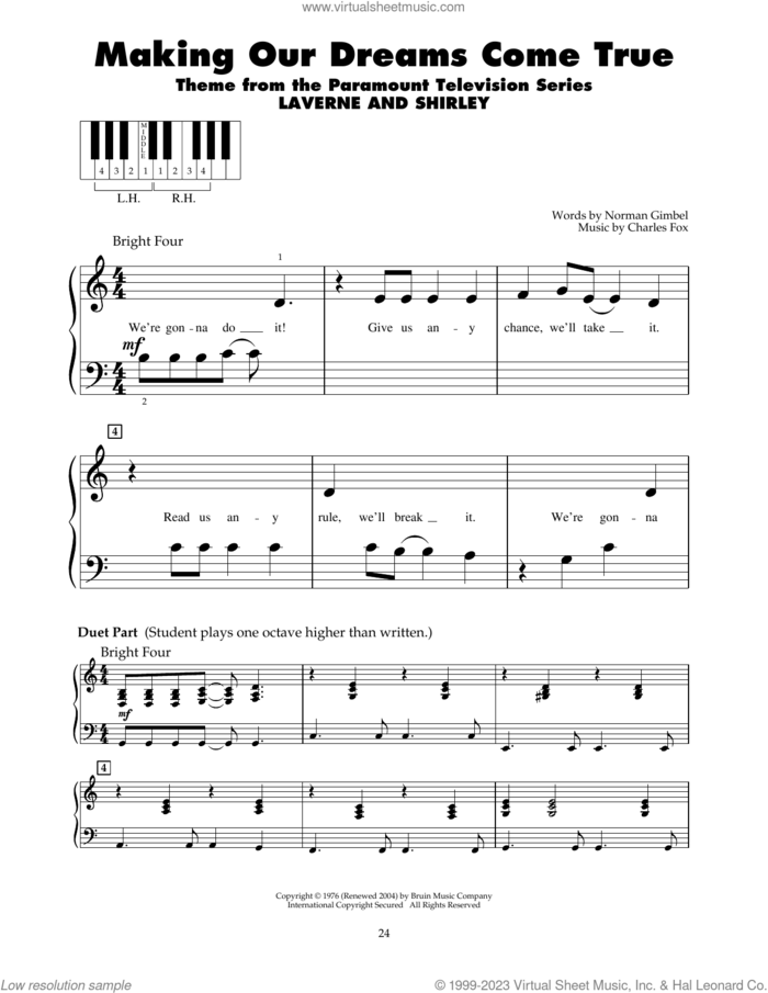 Making Our Dreams Come True sheet music for piano solo (5-fingers) by Norman Gimbel and Charles Fox, beginner piano (5-fingers)