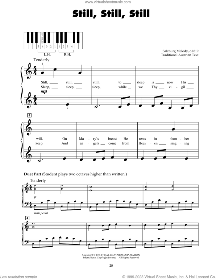 Still, Still, Still sheet music for piano solo (5-fingers) by Salzburg Melody c.1819 and Miscellaneous, beginner piano (5-fingers)