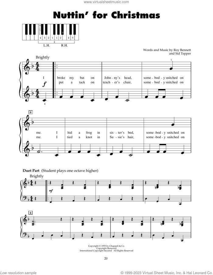 Nuttin' For Christmas sheet music for piano solo (5-fingers) by Sid Tepper and Roy Bennett, beginner piano (5-fingers)