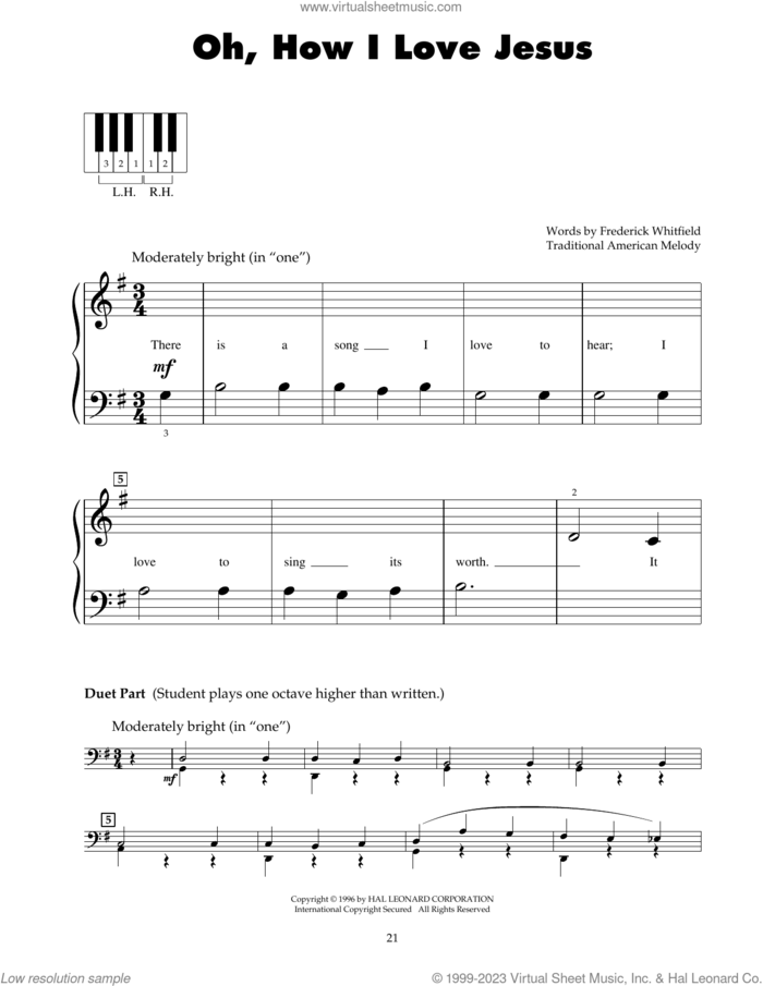 Oh, How I Love Jesus (O How I Love Jesus) sheet music for piano solo (5-fingers) by Frederick Whitfield and Miscellaneous, beginner piano (5-fingers)