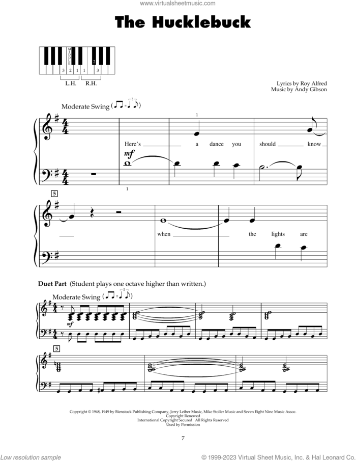 The Hucklebuck sheet music for piano solo (5-fingers) by Paul Williams & His Hucklebuckers, Andy Gibson and Roy Alfred, beginner piano (5-fingers)
