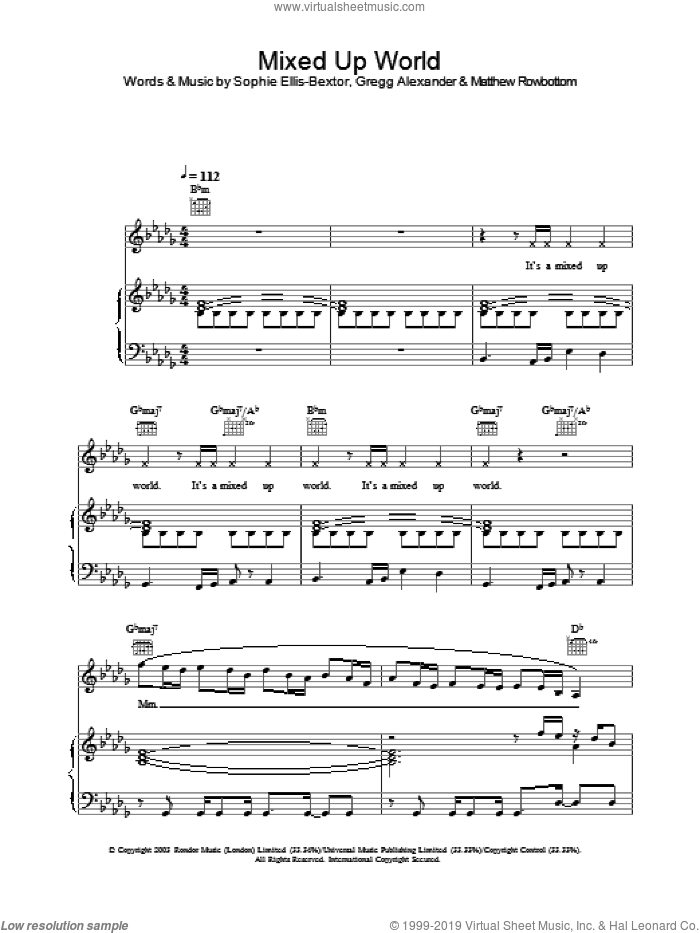 Mixed Up World sheet music for voice, piano or guitar by Sophie Ellis-Bextor, intermediate skill level