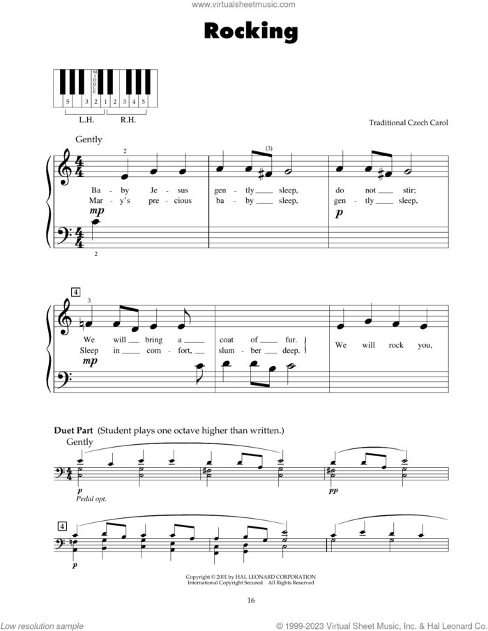 Rocking sheet music for piano solo (5-fingers), beginner piano (5-fingers)
