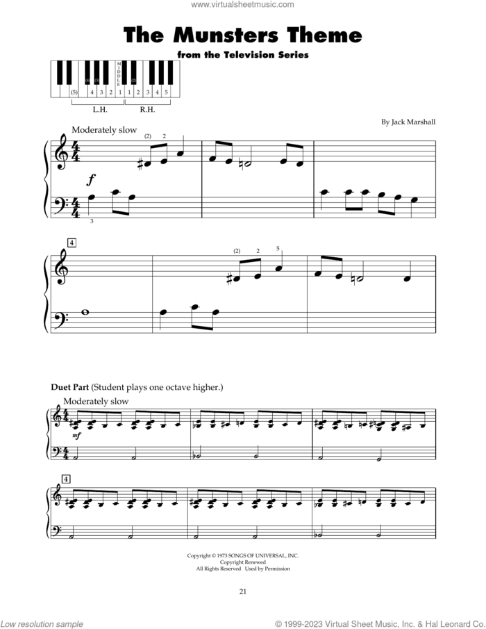 The Munsters Theme sheet music for piano solo (5-fingers) by Jack Marshall, beginner piano (5-fingers)