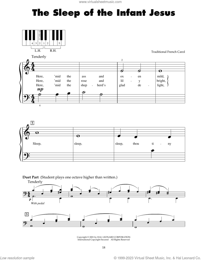 The Sleep Of The Infant Jesus sheet music for piano solo (5-fingers), beginner piano (5-fingers)