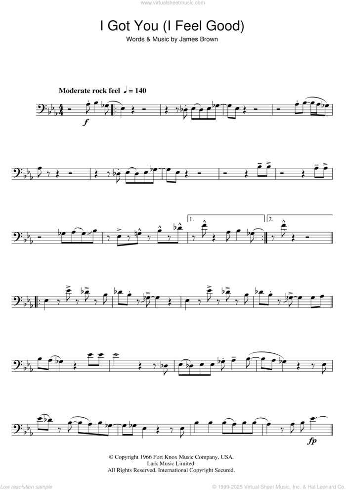 I Got You (I Feel Good) sheet music for trombone solo by James Brown, intermediate skill level