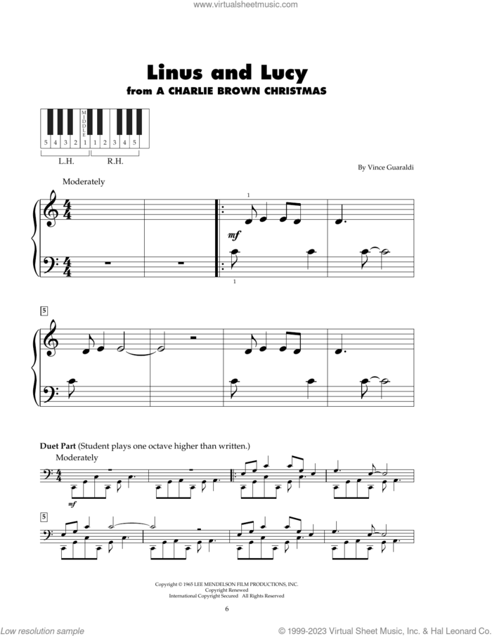 Linus And Lucy sheet music for piano solo (5-fingers) by Vince Guaraldi Trio and Vince Guaraldi, beginner piano (5-fingers)