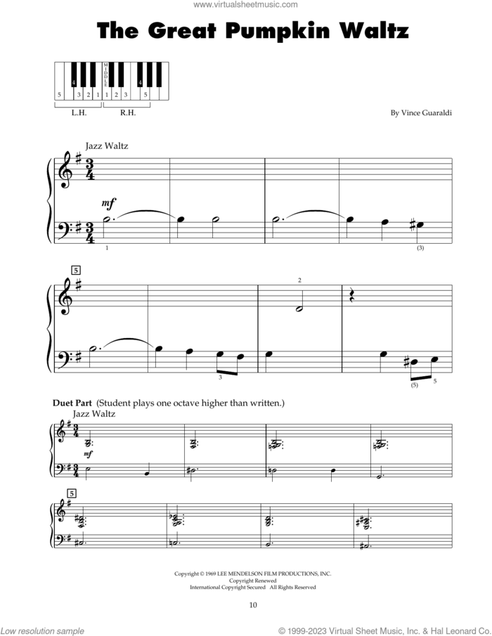 The Great Pumpkin Waltz sheet music for piano solo (5-fingers) by Vince Guaraldi, beginner piano (5-fingers)